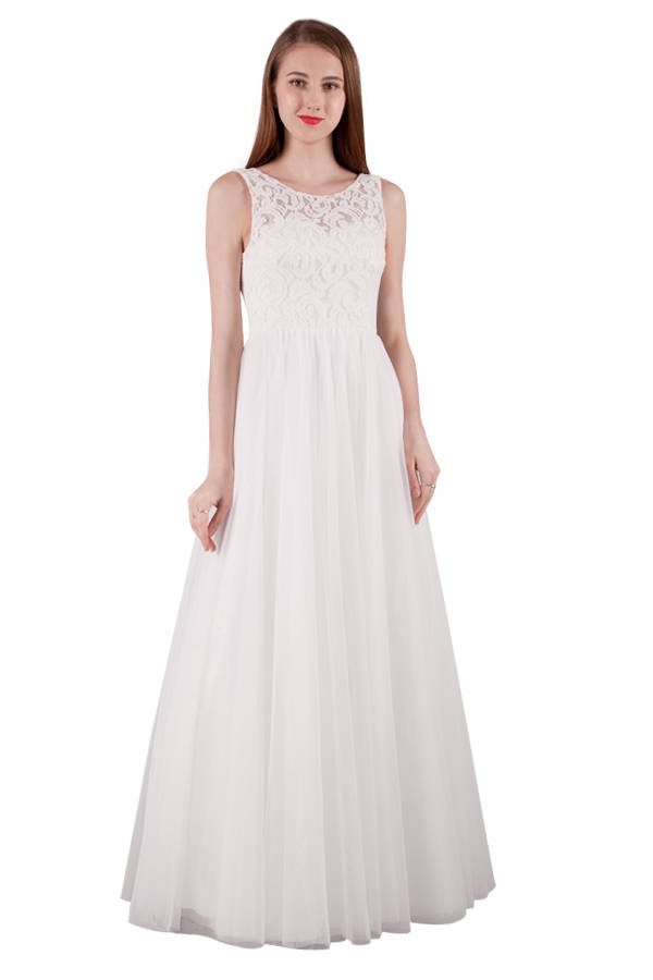 217209 Long white Bridal Gown/Wedding or Debutante dress with lace bodice $350