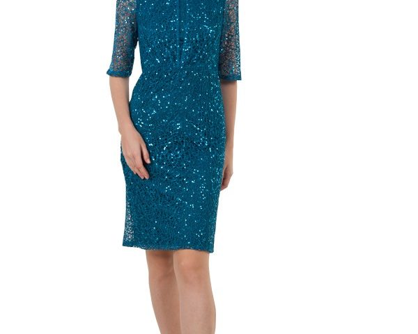 221367 cocktail dress Aqua – sequin with short sleeves $190