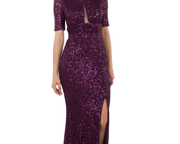 221409 long sequin formal dress with short sleeves $229