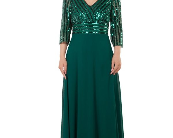 Miss Anne 222239 3/4 sleeved Gown with sequin bodice from $299 – $329 for plus size