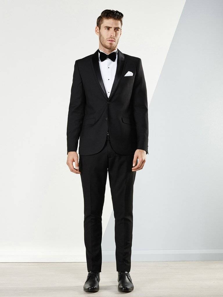 Aston A019301 Black suit / Tuxedo with detachable black satin lapel $329
