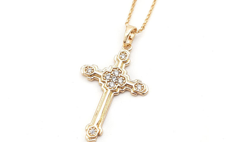 Chrysalini CEN3117 Gold & Cubic Zirconia Cross Necklace $22