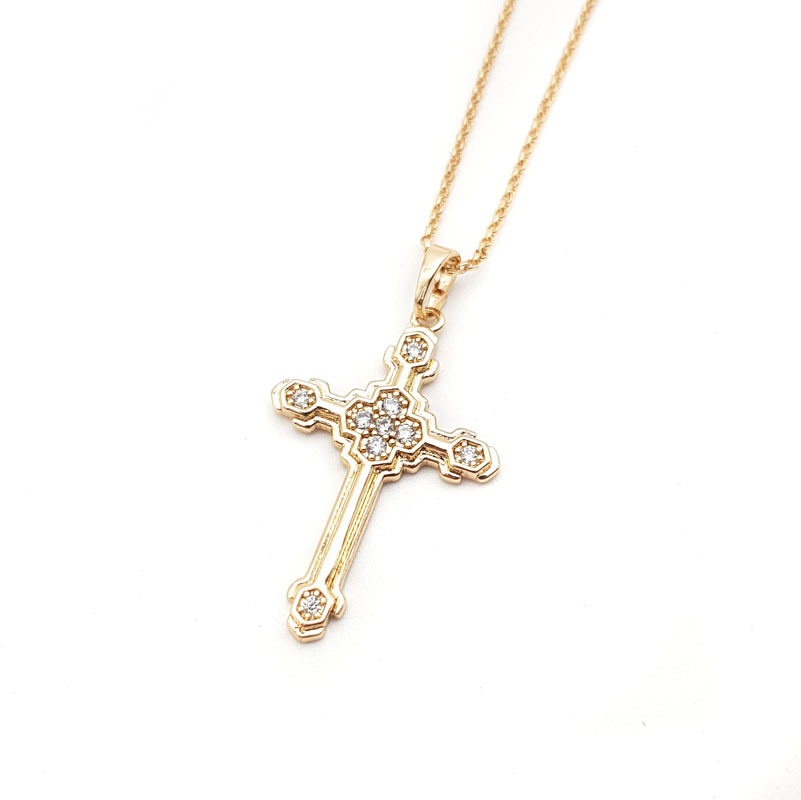 Chrysalini CEN3117 Gold & Cubic Zirconia Cross Necklace $22