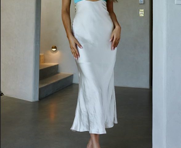 G&D Valentina turquoise/ off white Satin Dress $149