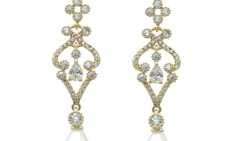 Chrysalini BAE0199 Vintage CZ pearl drop earrings $49